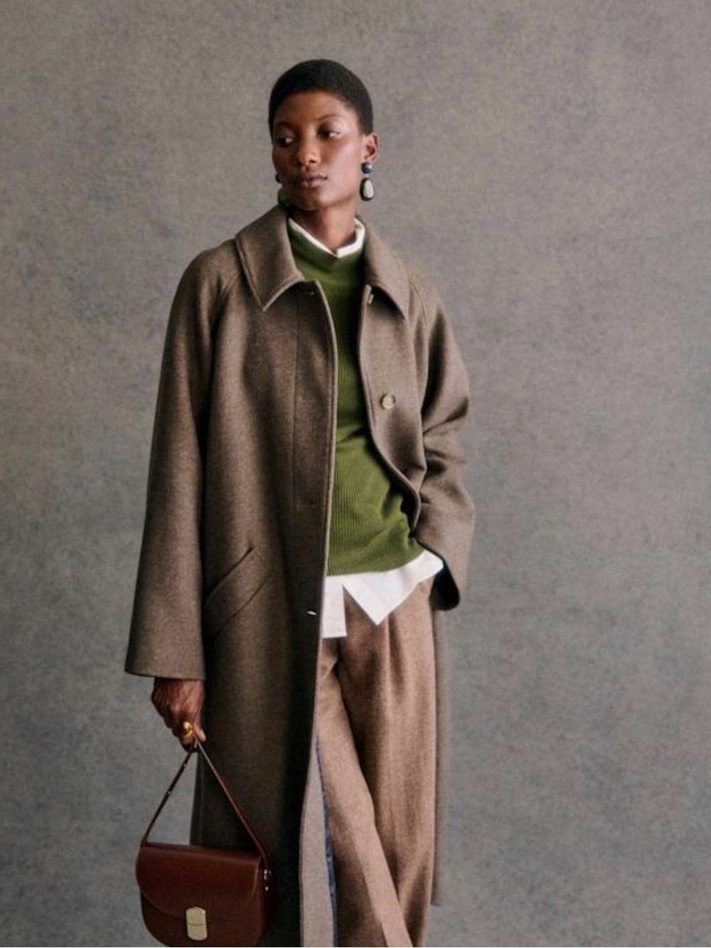 sezane clyde taupe wool coat